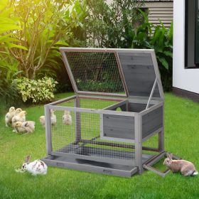 2-story Wooden Rabbit Cage;  Bunny Hutch with Ladder;  Openable Roof and Removable Tray;  Gray