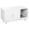 PawHut Wooden Cat Litter Box Enclosure & House, Kitty Hidden Washroom, with End Table Design, Scratcher, & Magnetic Doors, White