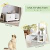 PawHut Wooden Cat Litter Box Enclosure & House, Kitty Hidden Washroom, with End Table Design, Scratcher, & Magnetic Doors, White
